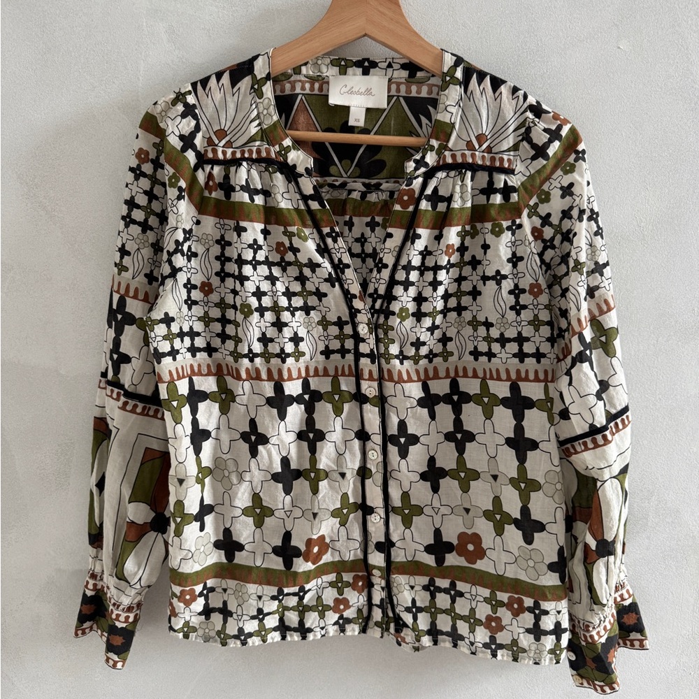 Cleobella - Patterned Button-Up Blouse - Size Xs - image 1